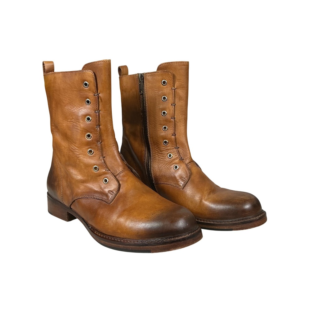 Vintage Foundry Co Gemma Women's Cognac Leather Side Zip Combat Boots Size 10